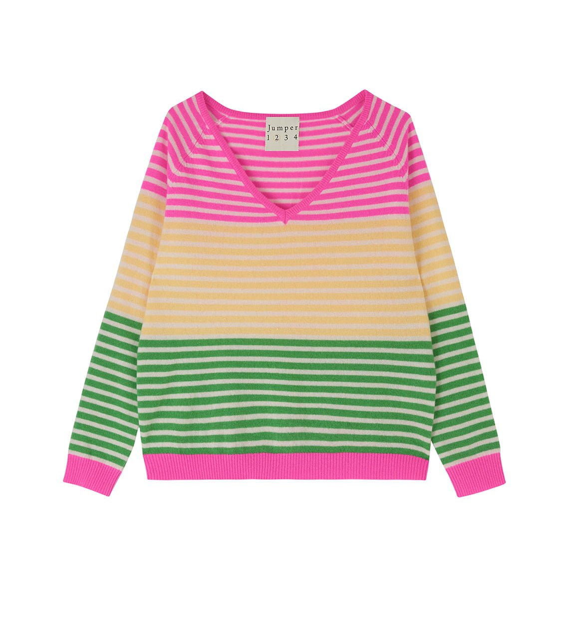 Vibrant, bright, colourful, JUMPER 1234 Vary stripe cashmere cardigan NEON
