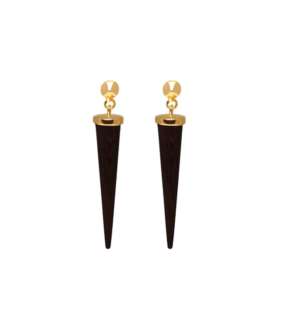 BRANCH JEWELLERY Long black wood spike earrings GOLD
