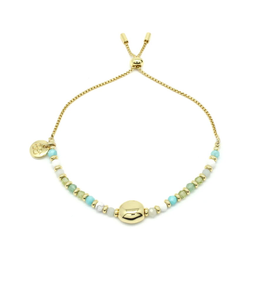 BOHO BETTY Kribi aqua pebble bracelet GOLD