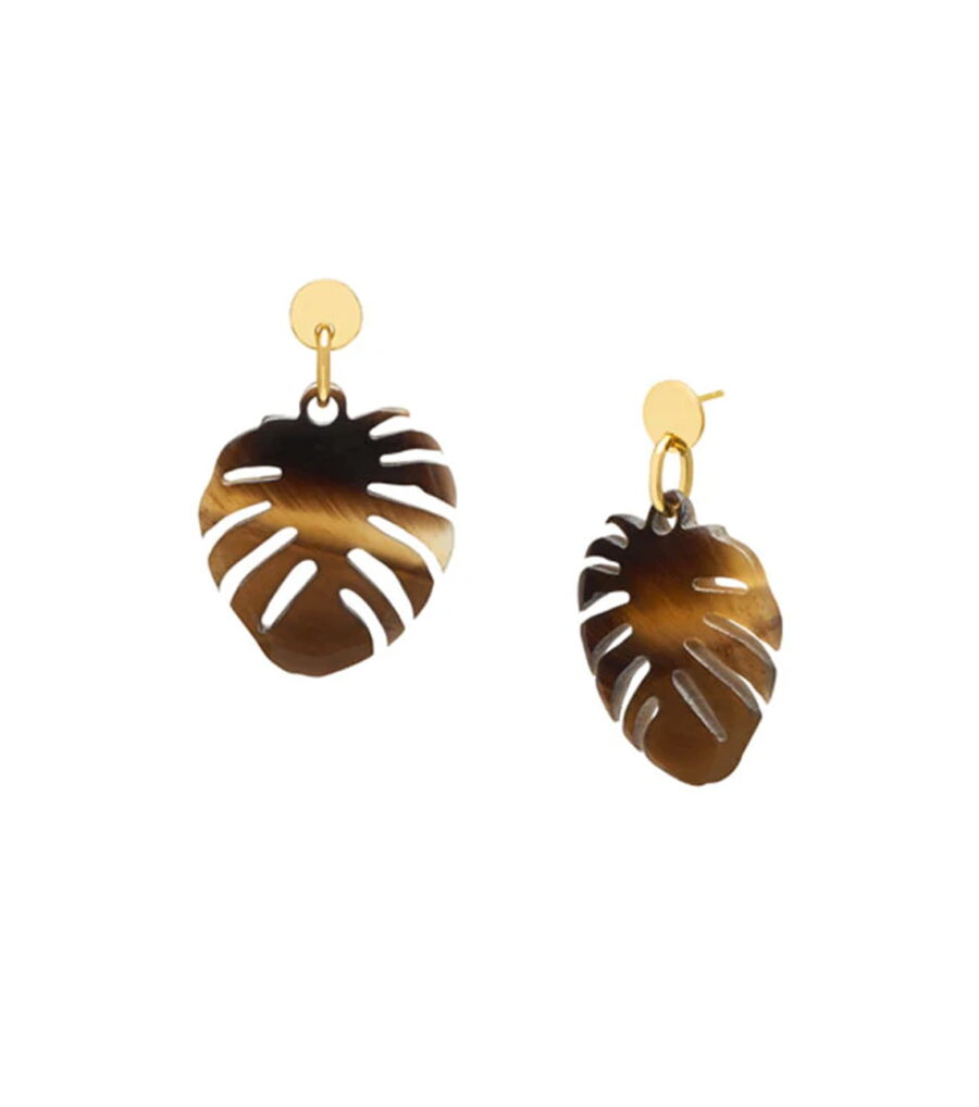 BRANCH JEWELLERY Horn palm leaf earrings BROWN
