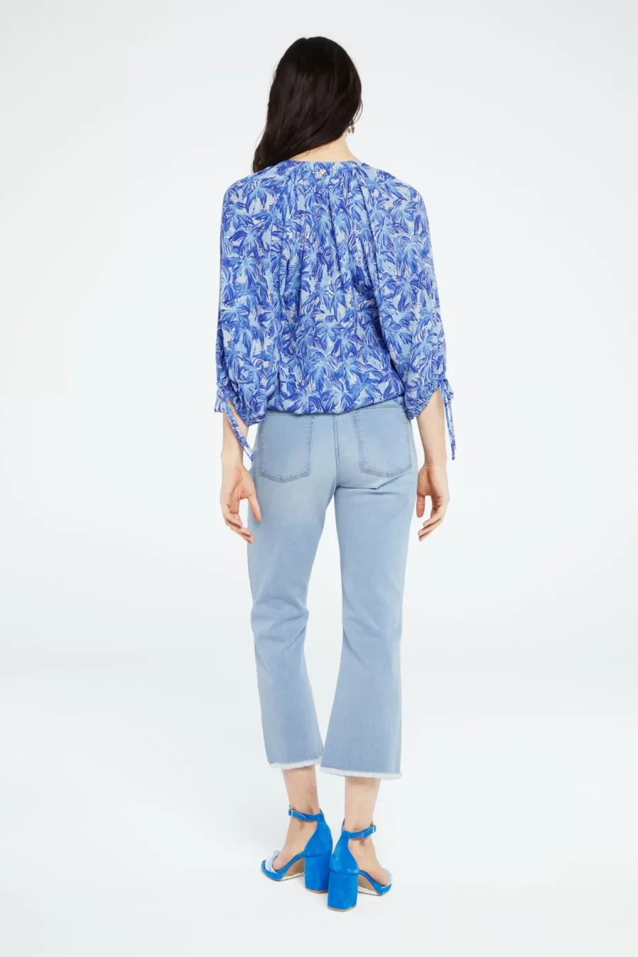 FABIENNE CHAPOT Cooper blouse POOL BLUE CARIBBEAN Palm print Top Boho