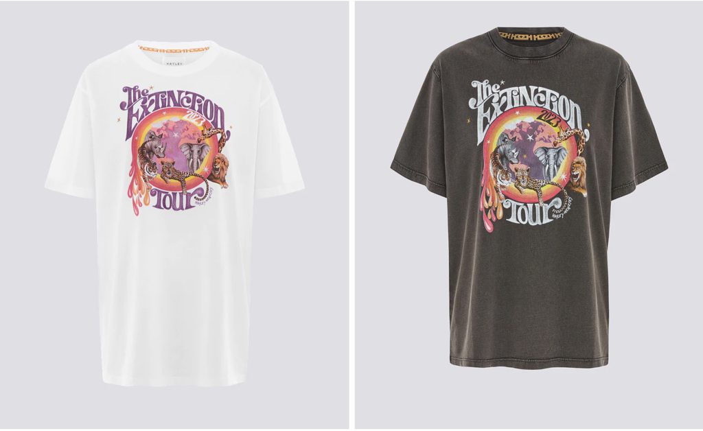 Hayly Menzies Excinction Tour, Sustainability in fashion, Illustarted T-shirts