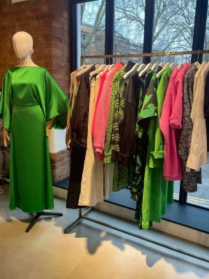 Essentiel Maxi Satin Dress in Green