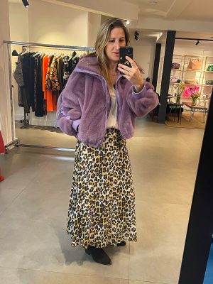 Faux Fur cropped Cardigan in Lilac