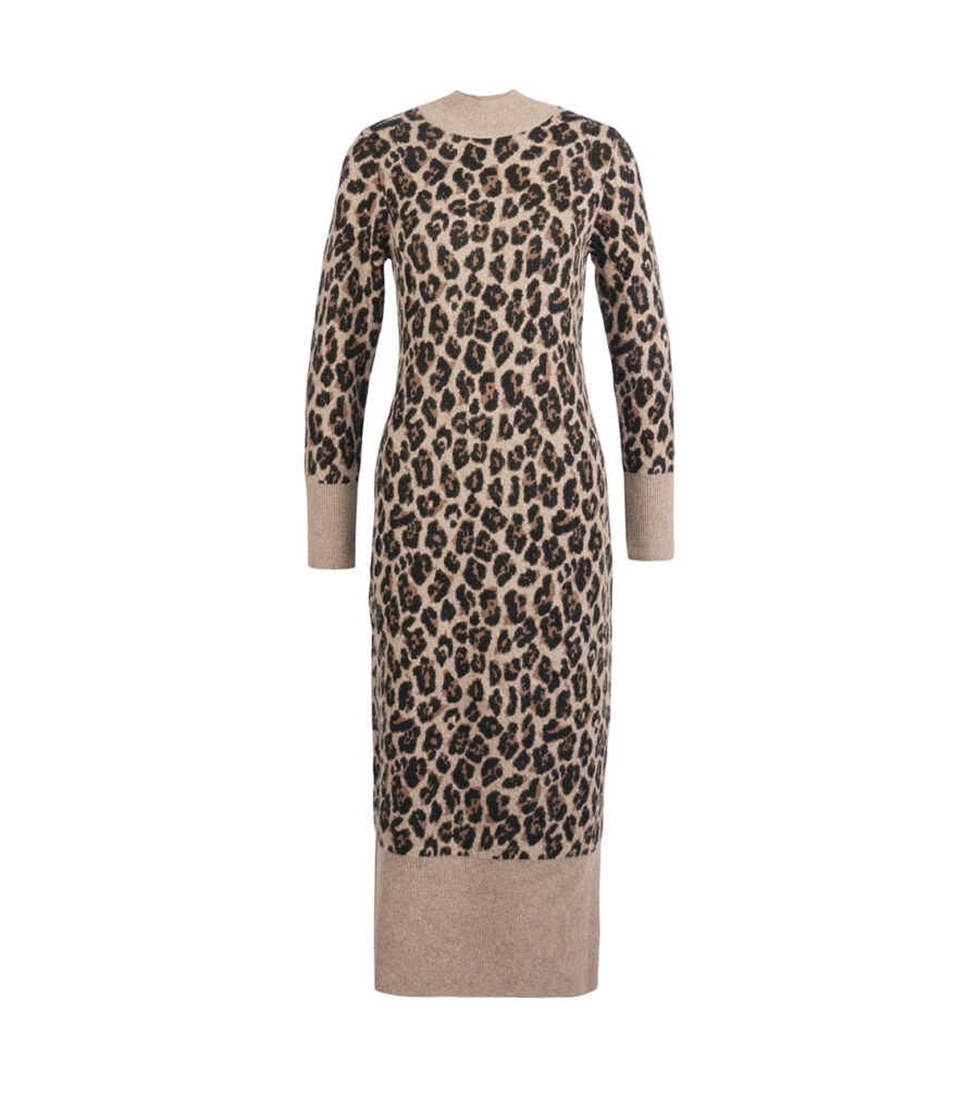 BARBOUR INTERNATIONAL Agusta midi knit dress MULTI Leopard Print Skinny Fitted Knitted