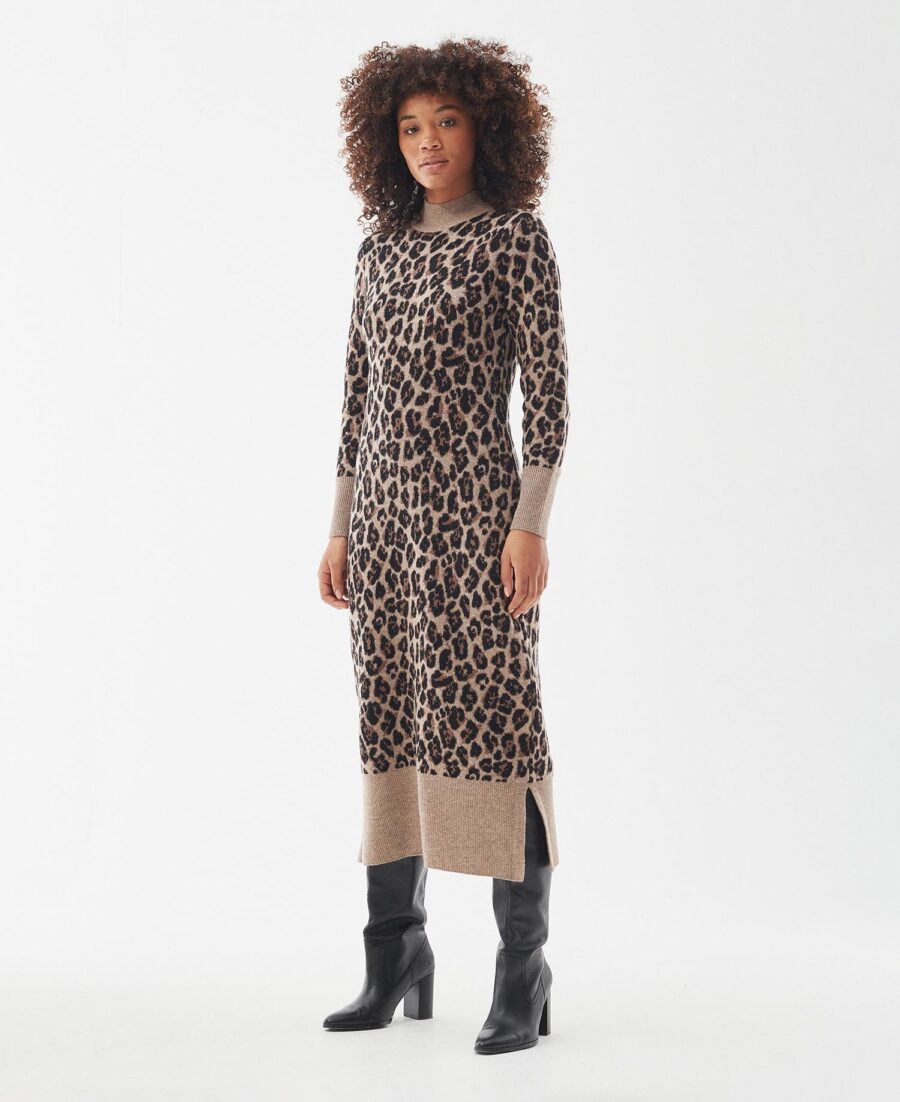 BARBOUR INTERNATIONAL Agusta midi knit dress MULTI Leopard Print Skinny Fitted Knitted