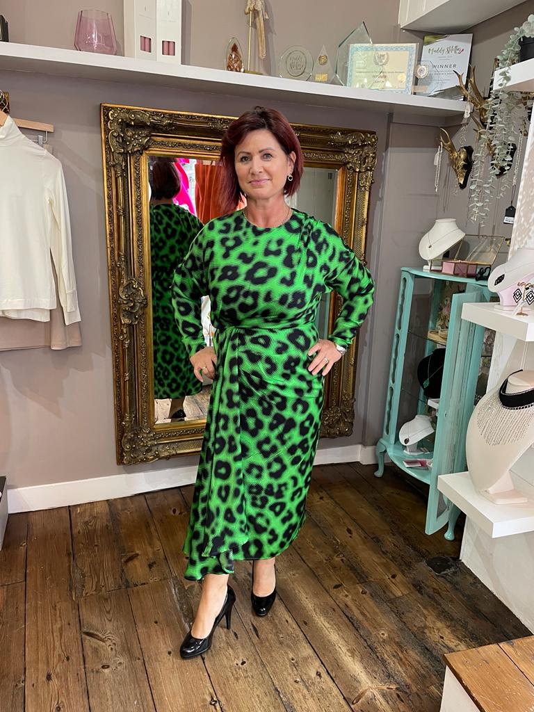 Shop midi dresses green electric leopard print party dress