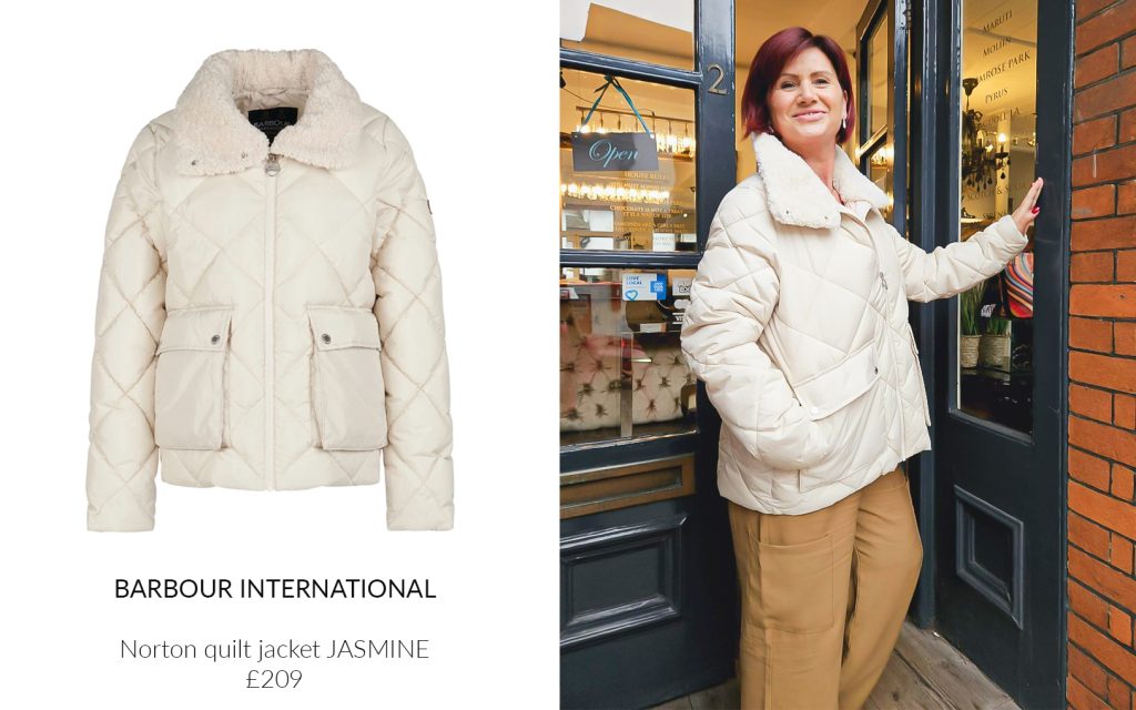 White Quilt jacket with a faux fur collar shop top coat trends