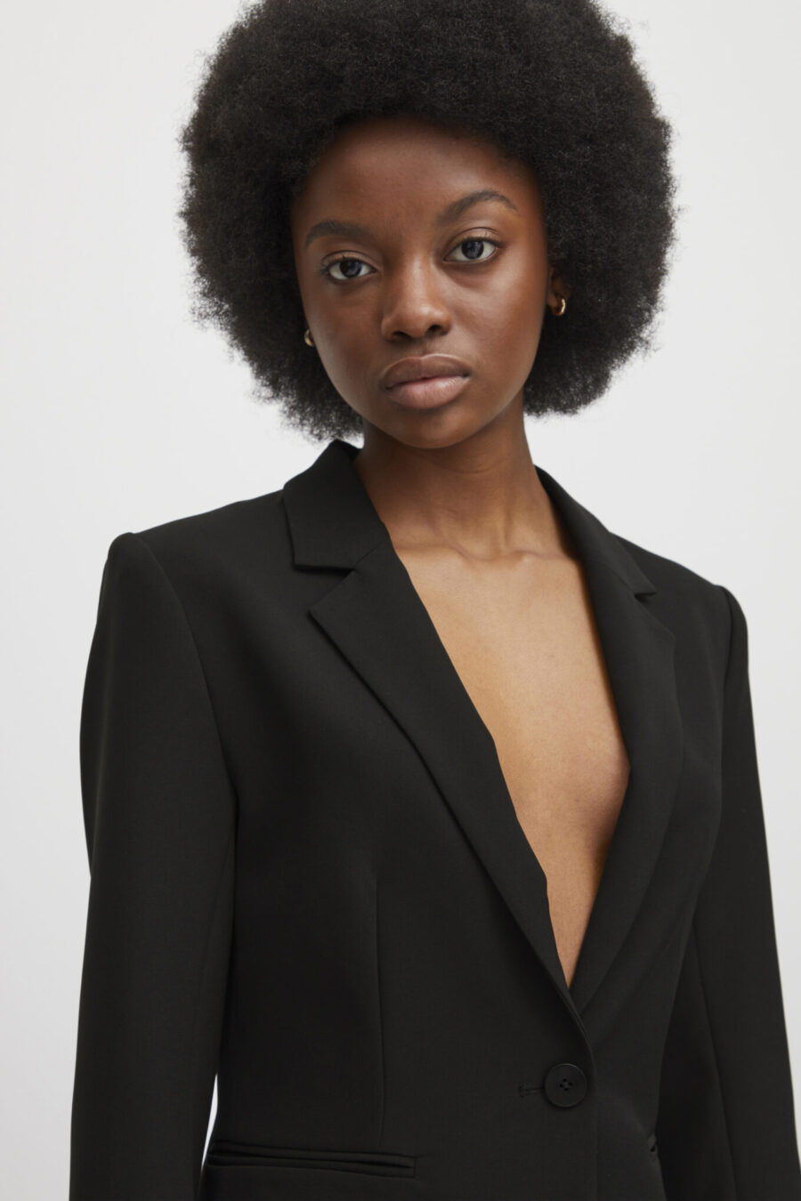 ICHI Lexi blazer BLACK Fitted deep v-neck women's